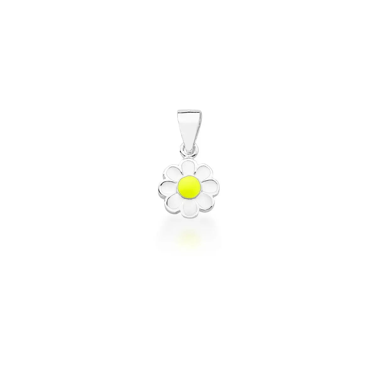 Pingente de Prata 925 Kids de Flor Esmaltado Branco e Amarelo
