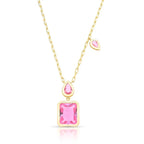 Colar Folheado a Ouro com Pingente Retangular e de Gota em Cristal