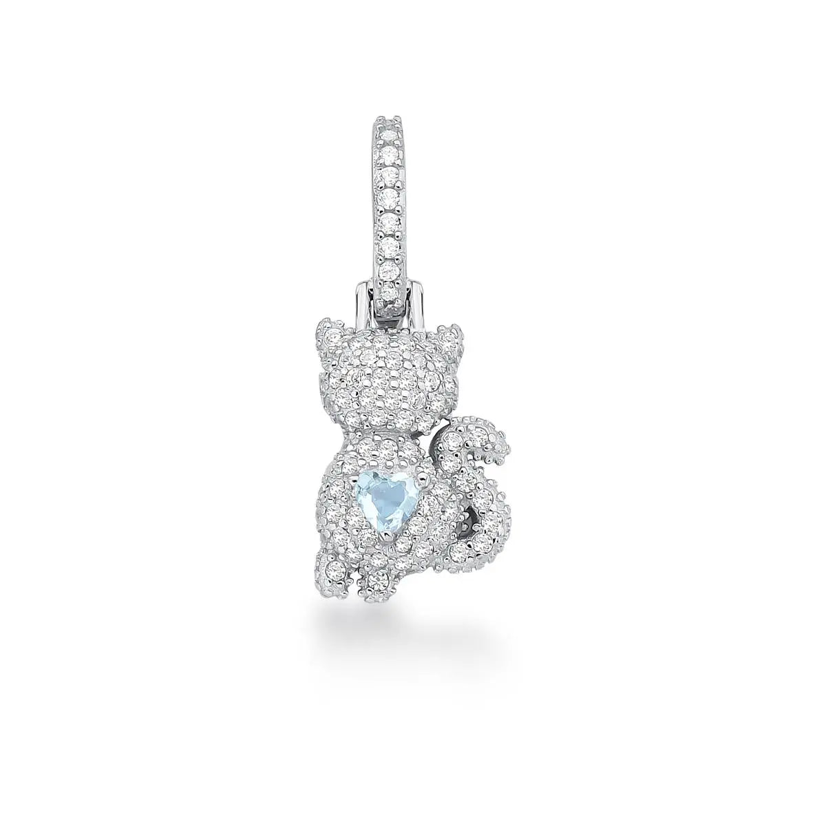 Pingente de Prata 925 de Gato Cravejado de Zircônias