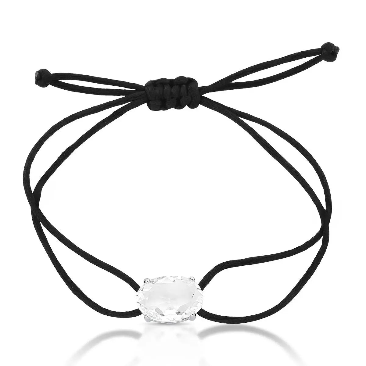 Pulseira de Prata 925 Regulável em Fio Encerado com Cristal