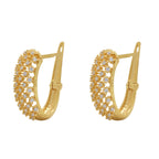 Brinco Argola Abaulada Zircônias Brancas em Ouro 18K