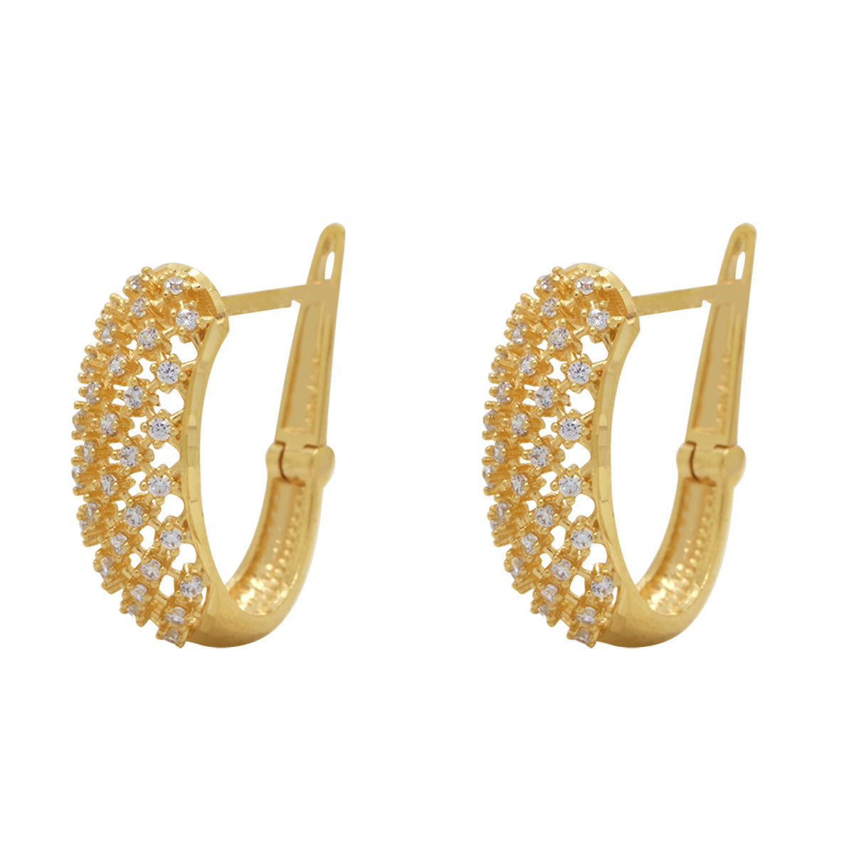 Brinco Argola Abaulada Zircônias Brancas em Ouro 18K