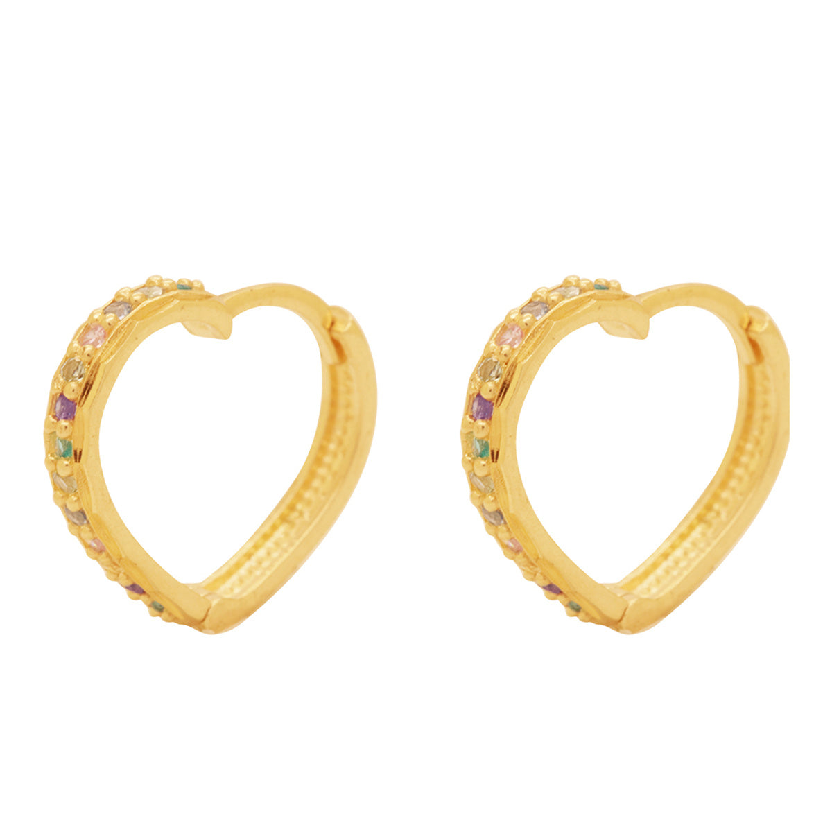 Brinco Argola Coração Zircônias Brancas Diâmetro 1,20 cm em Ouro 18K