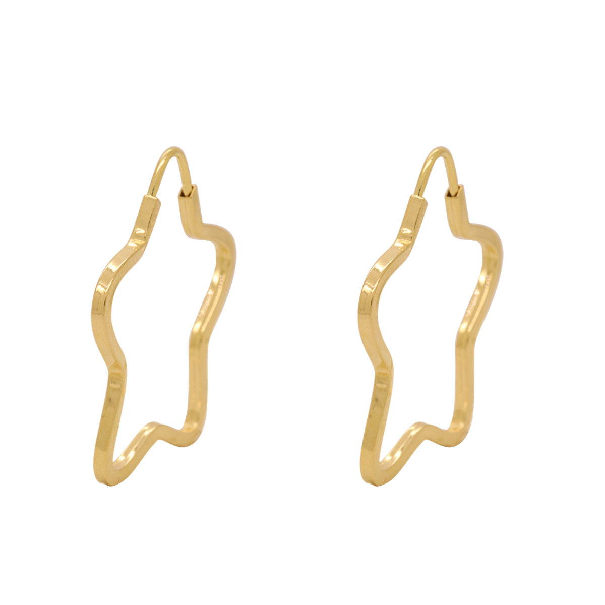 Brinco Argola Estrela Fio Quadrado Bitola 1,20 mm em Ouro 18K