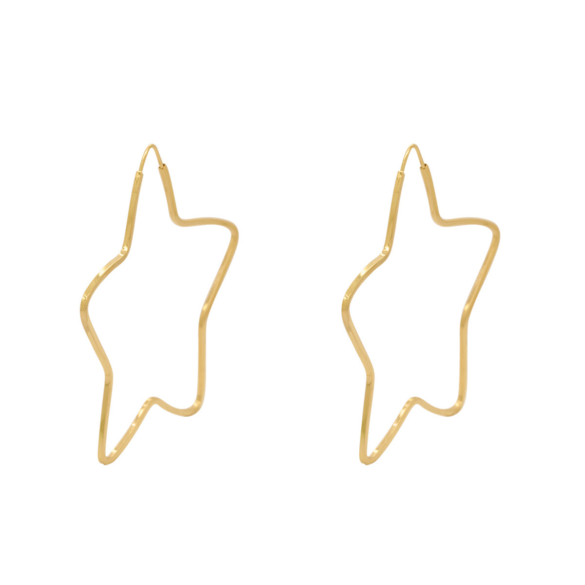 Brinco Argola Estrela Fio Quadrado Bitola 1,20 mm em Ouro 18K