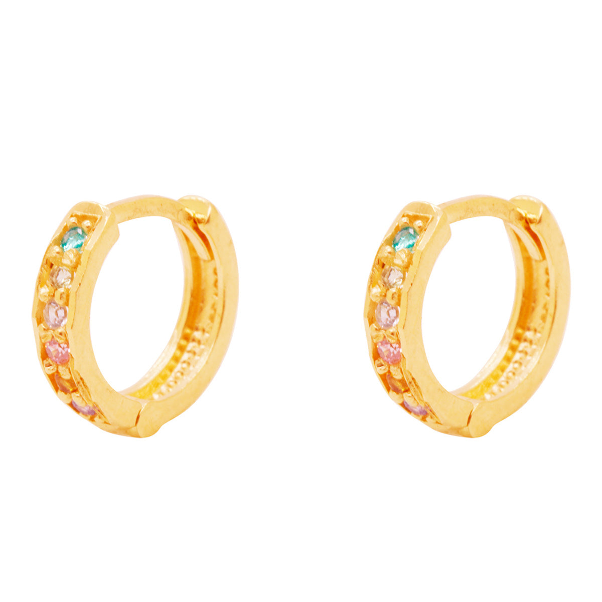 Brinco Argola Fio Abaulado Zircônias Coloridas Diâmetro 1,00 cm em Ouro 18K