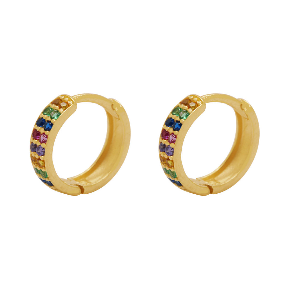 Brinco Argola Fio Abaulado Zircônias Coloridas Diâmetro 1,05 cm em Ouro 18K