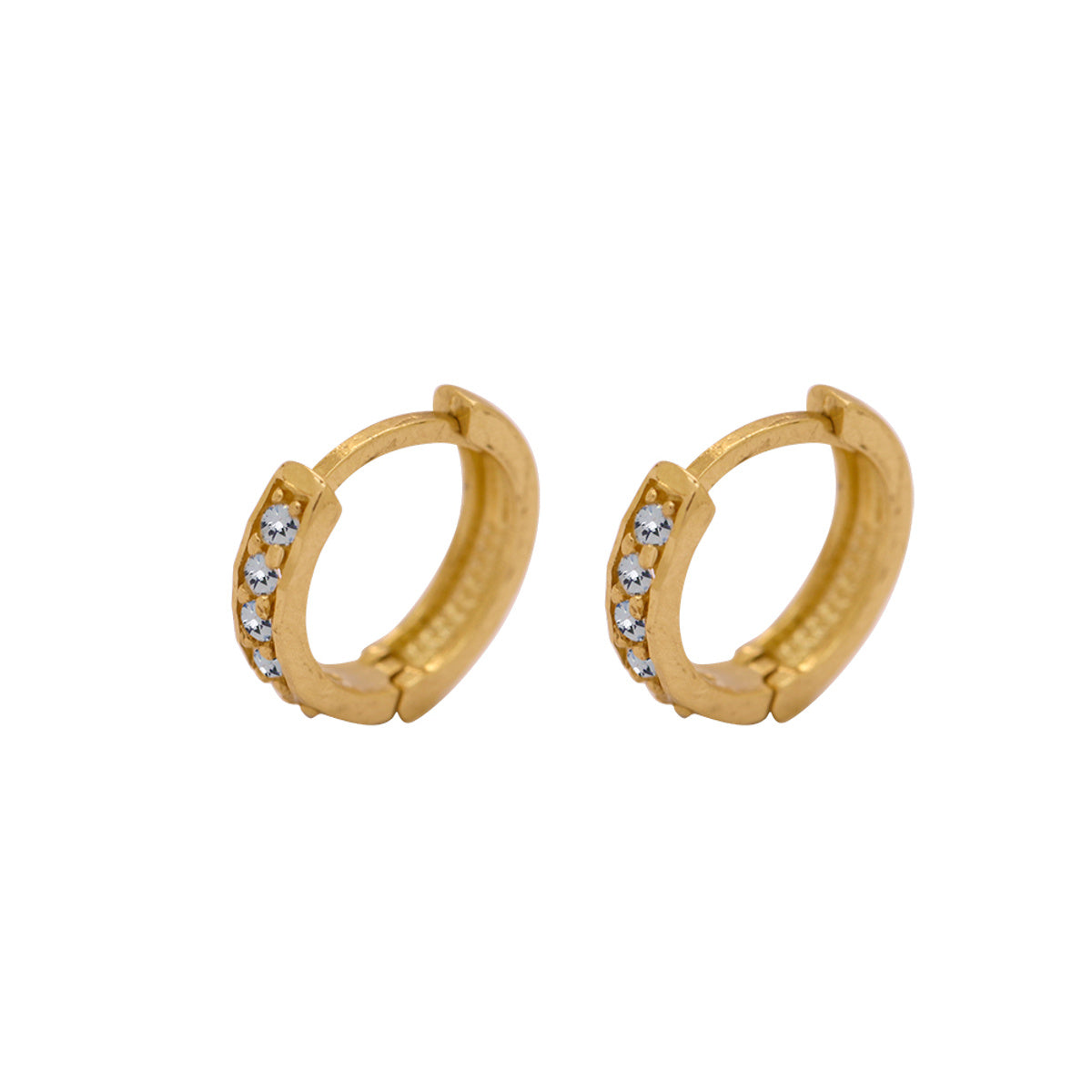 Brinco Argola Fio Cravejado Zircônias Bordas Diamantadas Diâmetro 1,00 cm em Ouro 18K