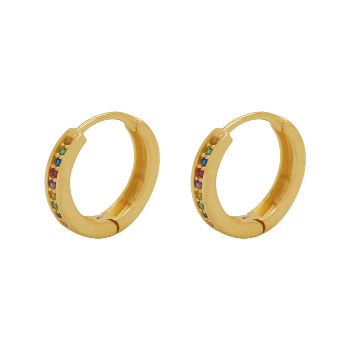 Brinco Argola Fio Quadrado Zircônias Coloridas em Ouro 18K
