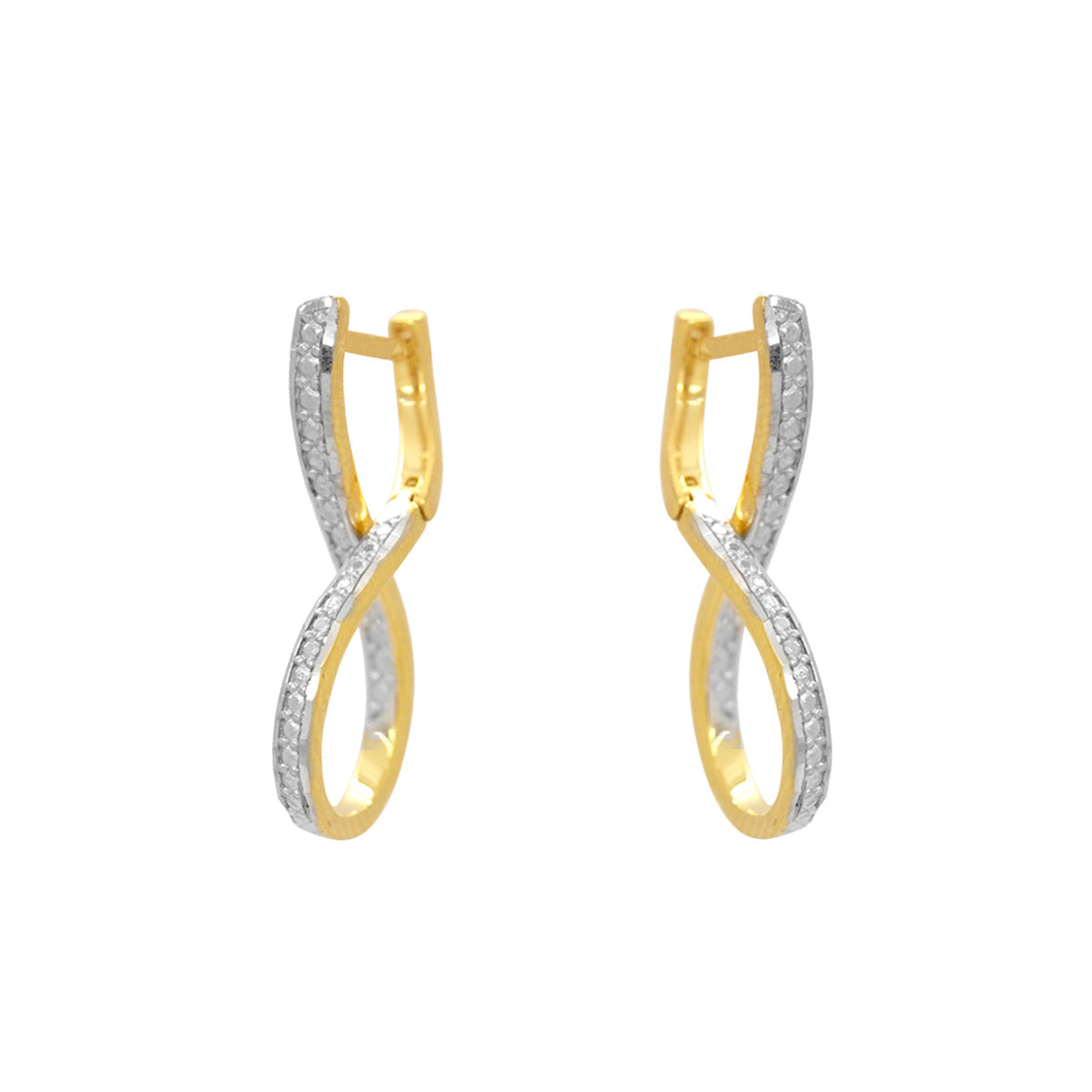 Brinco Argola Infinito Trabalhado Cortes Diamantados Bitola 2,00 mm em Ouro 18K