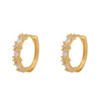 Brinco Argola Navetes Zircônias Brancas Diâmetro 1,50 cm em Ouro 18K