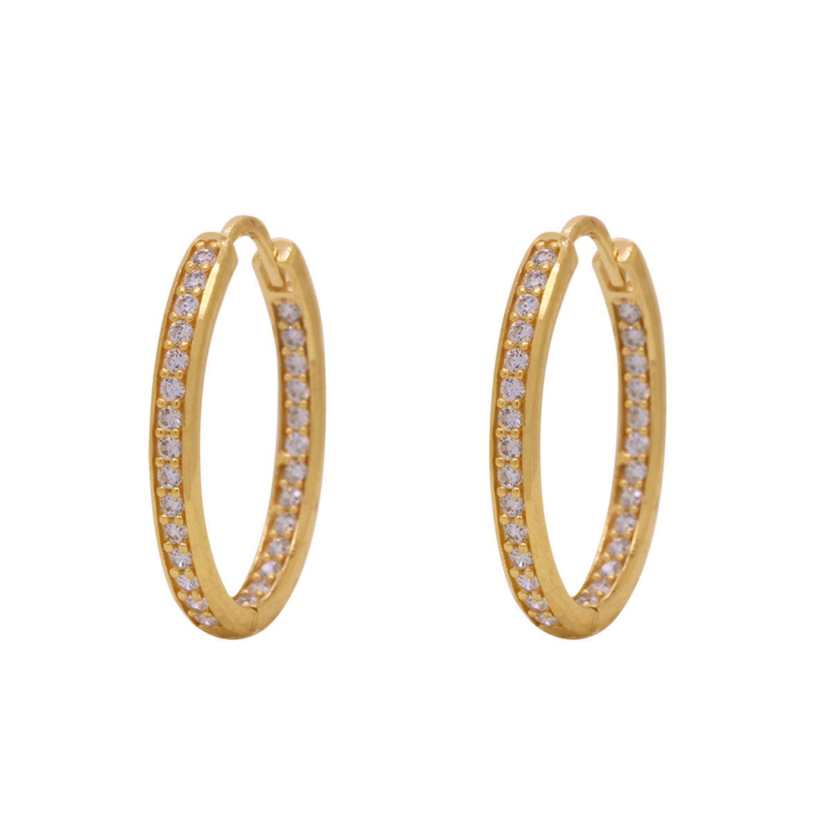 Brinco Argola Oval Zircônias Brancas em Ouro 18K