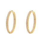 Brinco Argola Oval Zircônias Brancas em Ouro 18K