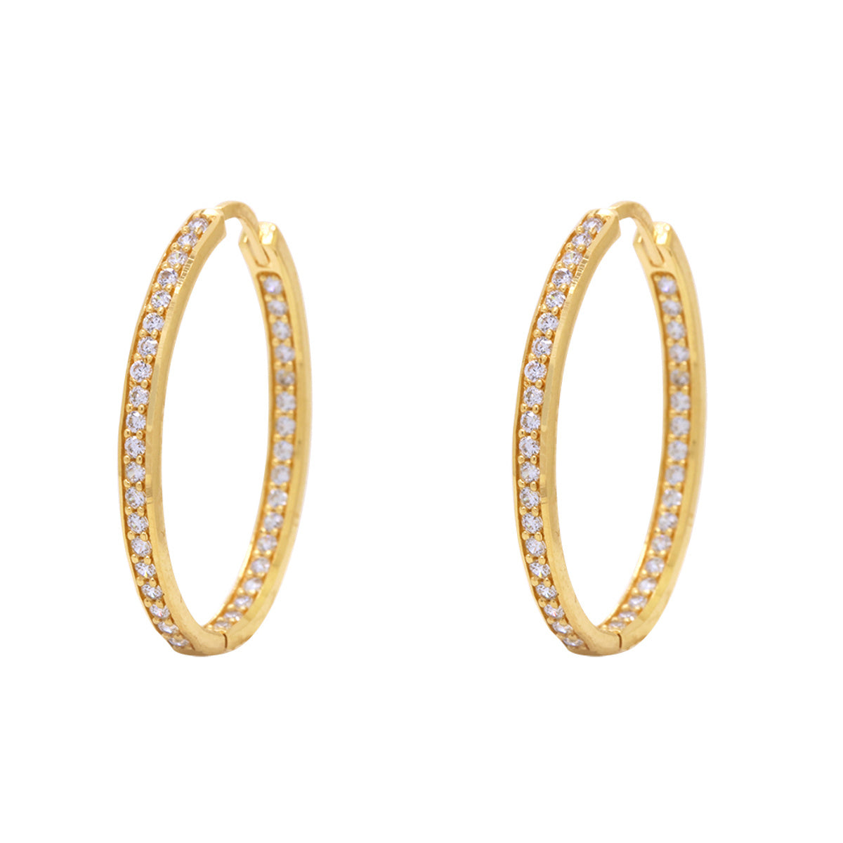 Brinco Argola Oval Zircônias Brancas em Ouro 18K