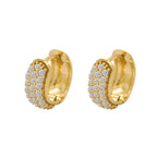 Brinco Argola Pavê Cravejado 3 Carreiros Zircônias em Ouro 18K