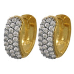 Brinco Argola Pavê Cravejado 3 Carreiros Zircônias em Ouro 18K