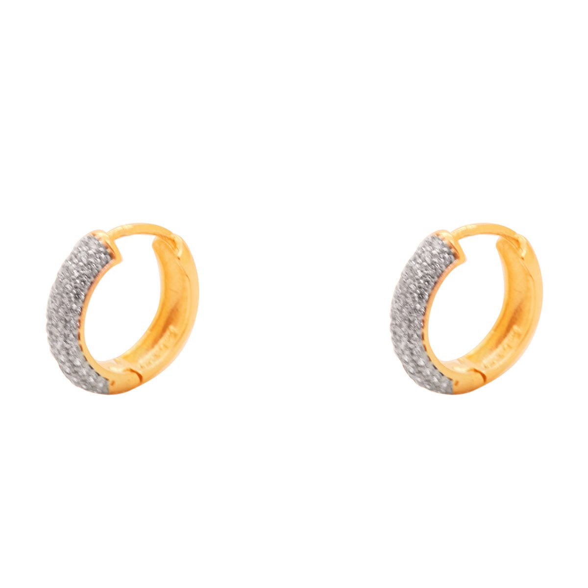 Brinco Argola Pavê Redondo Bitola 3,00 mm Zircônias Brancas Rodinado Diâmetro 1,10 cm em Ouro 18K