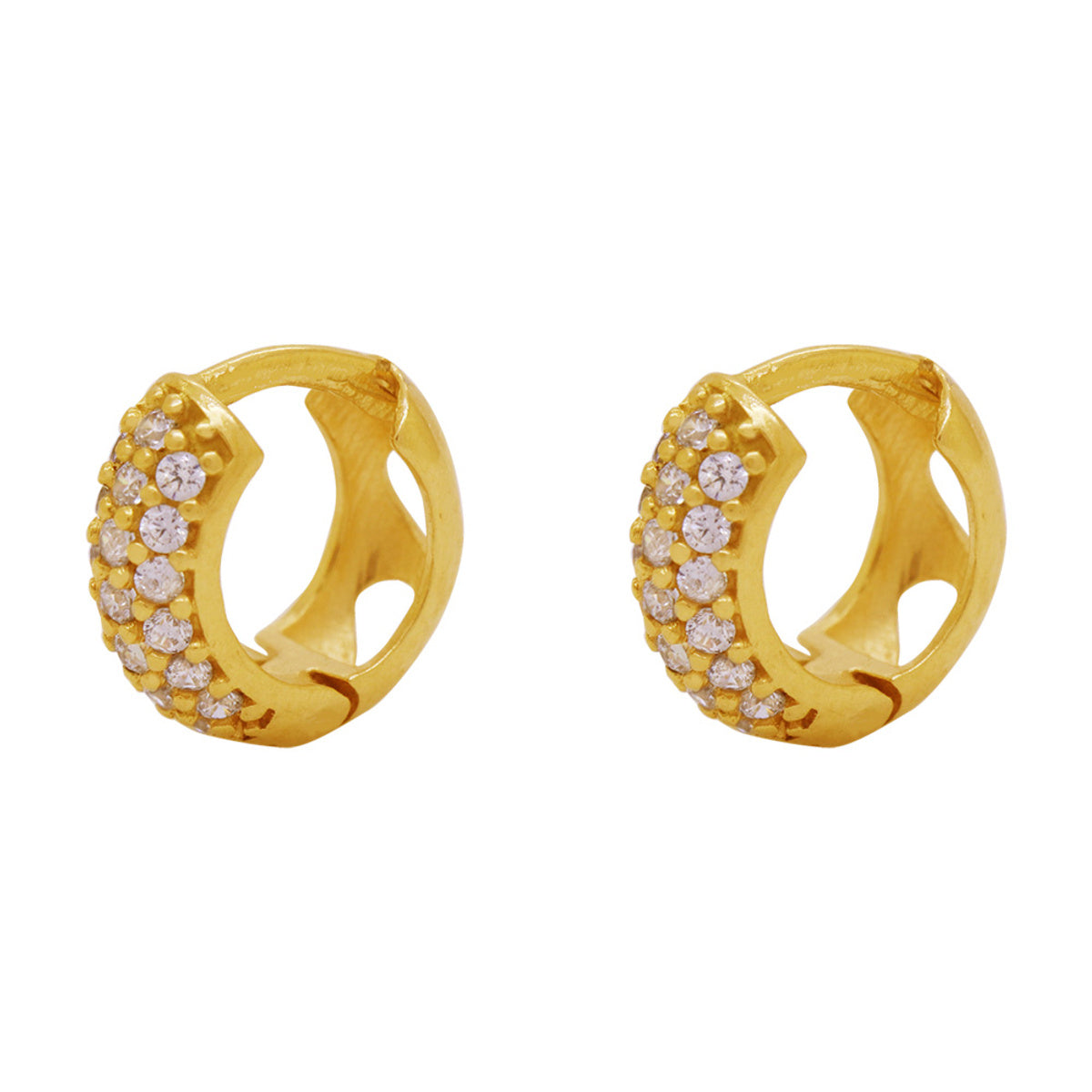 Brinco Argola Pavê Redondo Fio Abaulado Bitola 3,50 mm Zircônias Brancas em Ouro 18K