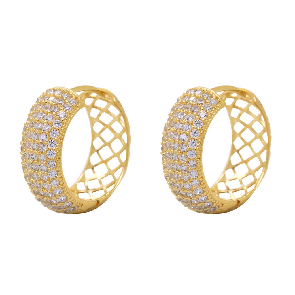 Brinco Argola Pavê Zircônias Brancas em Ouro 18K