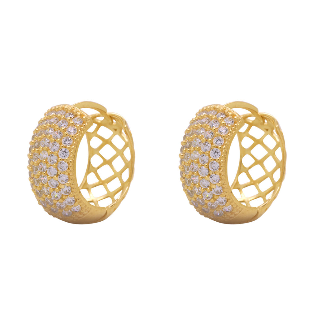 Brinco Argola Pavê Zircônias Brancas em Ouro 18K