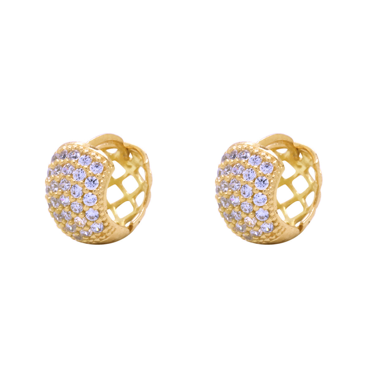 Brinco Argola Pavê Zircônias Brancas em Ouro 18K