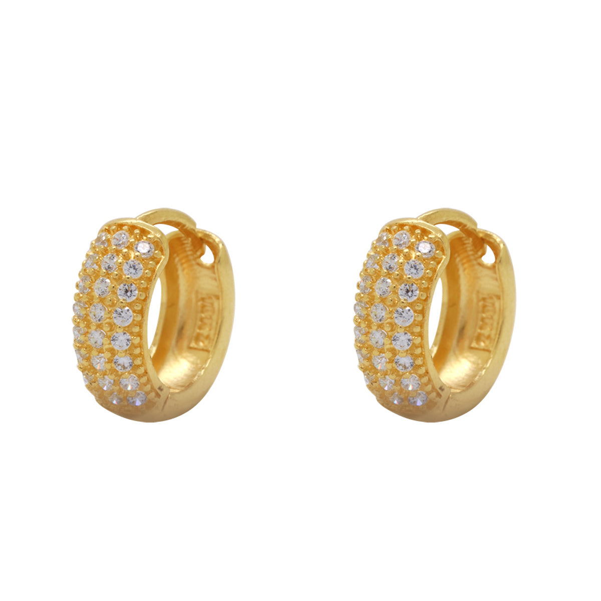 Brinco Argola Pavê Zircônias Brancas em Ouro 18K