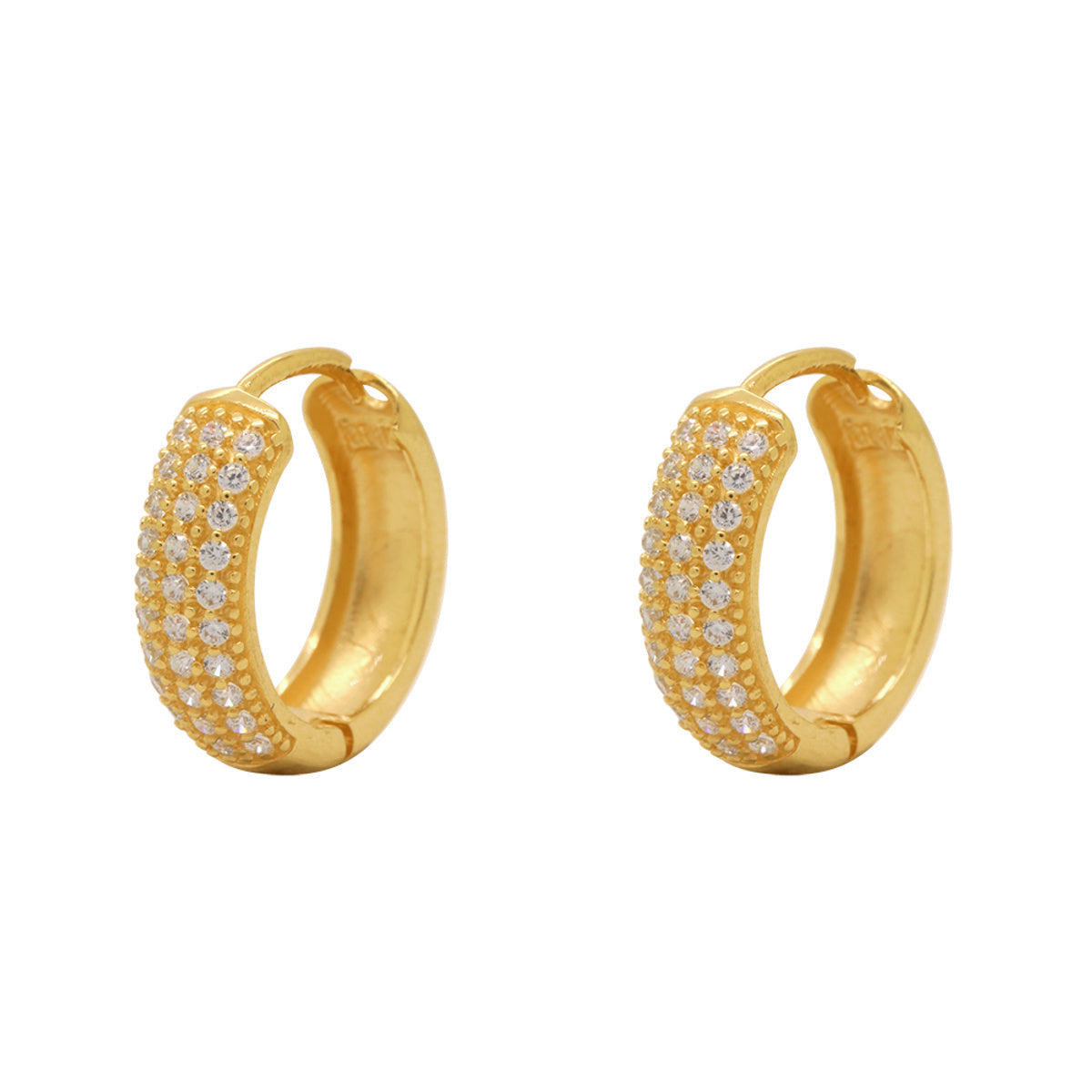 Brinco Argola Pavê Zircônias Brancas em Ouro 18K