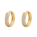 Brinco Argola Pavê Zircônias Brancas Diâmetro 1,40 cm em Ouro 18K