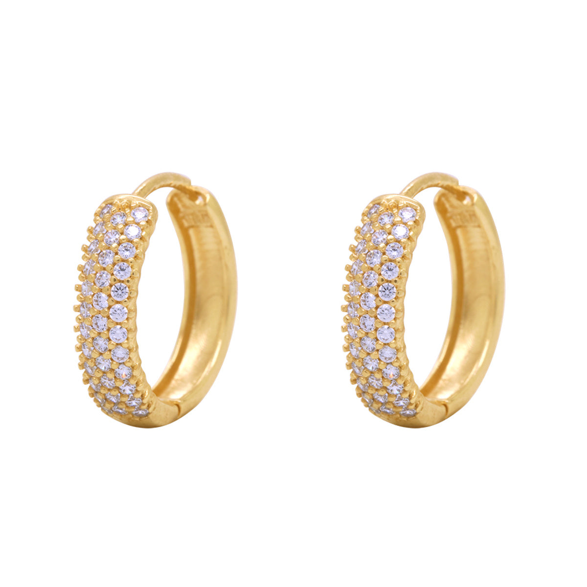 Brinco Argola Pavê Zircônias Brancas Diâmetro 1,40 cm em Ouro 18K