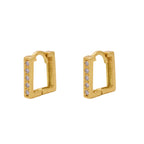 Brinco Argola Quadrada Bitola 2,40 mm Zircônias Brancas Diâmetro 1,05 cm em Ouro 18K