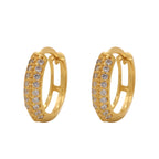 Brinco Argola Redonda 2 Carreiros Cravejados Zircônias Diâmetro 1,10 cm em Ouro 18K