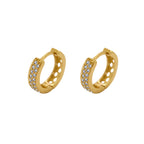 Brinco Argola Redonda 2 Carreiros Cravejados Zircônias Diâmetro 1,10 cm em Ouro 18K
