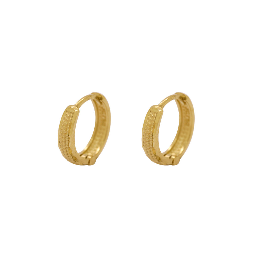 Brinco Argola Redonda Bitola 2,00 mm Trabalhado Pipoca Diâmetro 1,00 cm em Ouro 18K