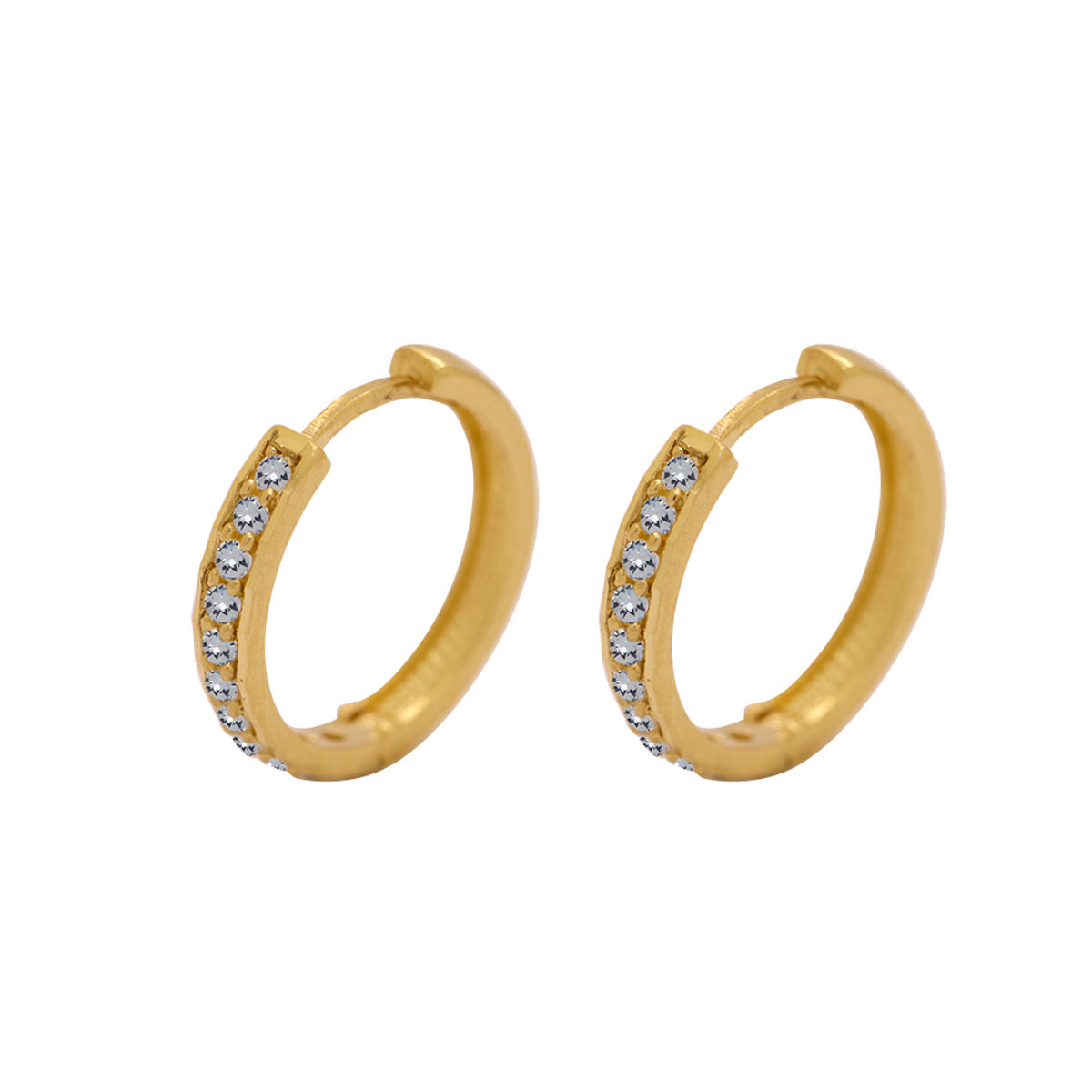 Brinco Argola Redonda Cravejado Zircônias Bordas Diamantadas Diâmetro 1,40 cm em Ouro 18K