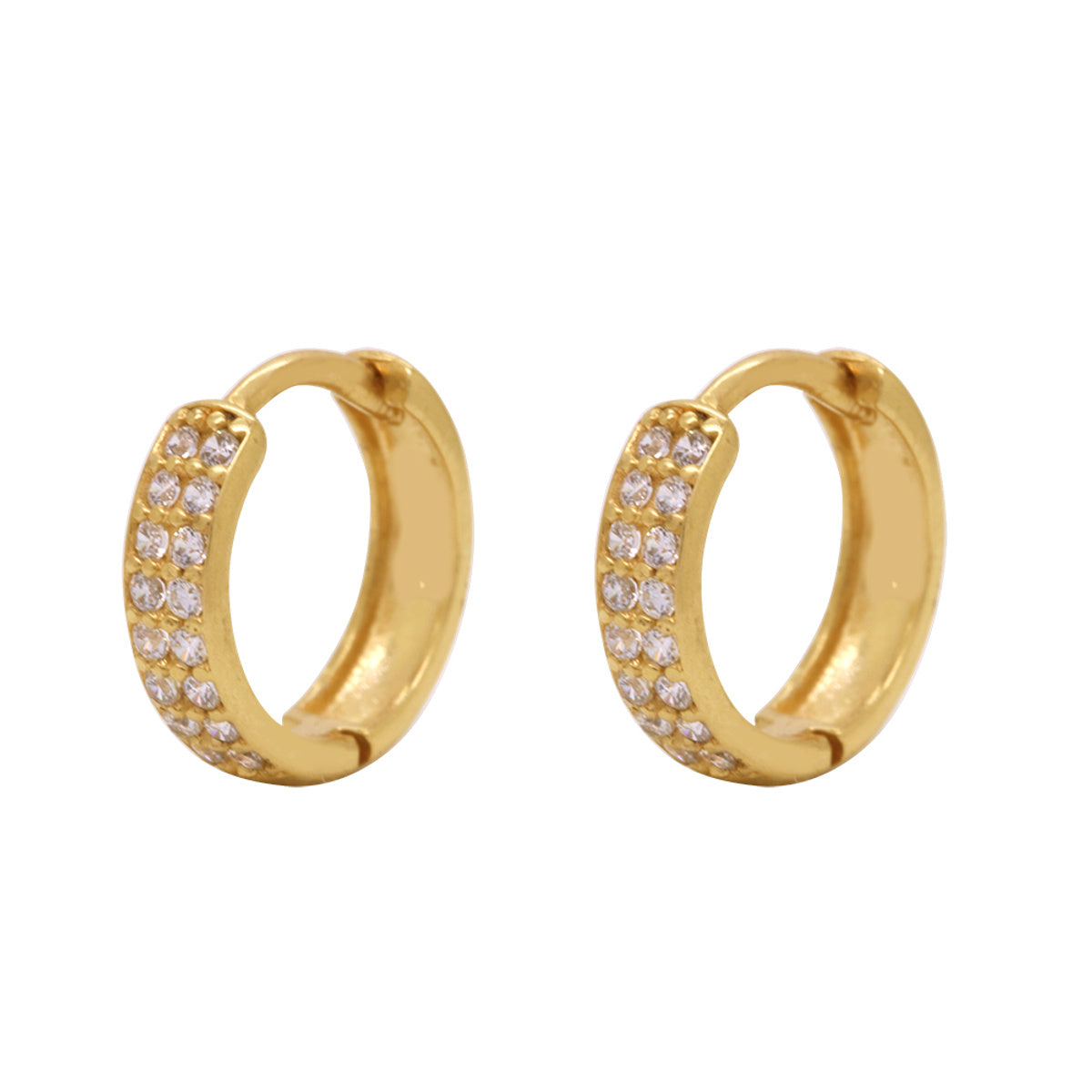 Brinco Argola Redonda Fio Abaulado 2 Carreiros Cravejados Zircônias Diâmetro 1,05 cm em Ouro 18K