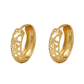 Brinco Argola Redonda Fio Abaulado Corações Vazados Cortes Diamantados Diâmetro 1,30 cm em Ouro 18K
