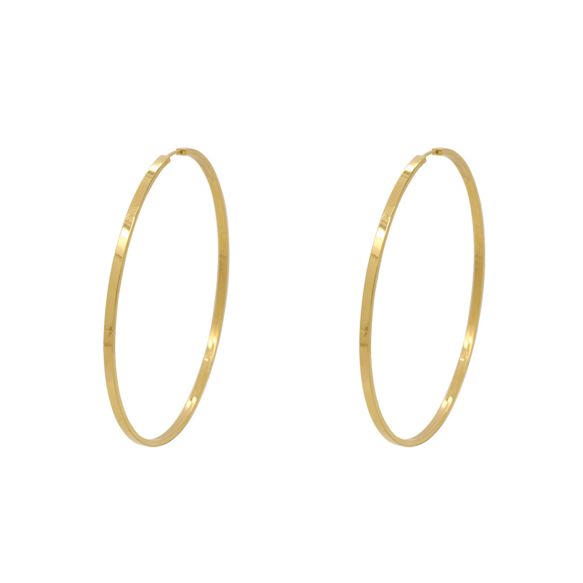 Brinco Argola Redonda Fio Retangular Bitola 2,00 mm em Ouro 18K