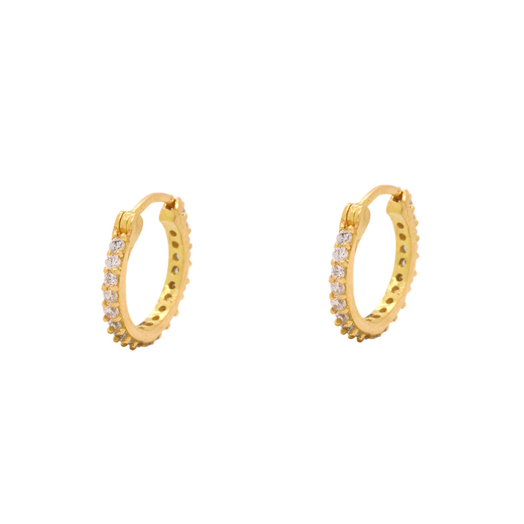 Brinco Argola Redonda Zircônias Brancas em Ouro 18K