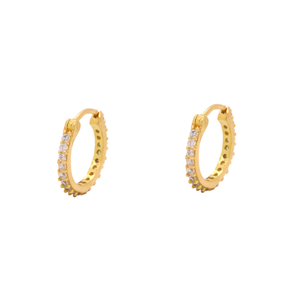 Brinco Argola Redonda Zircônias Brancas em Ouro 18K