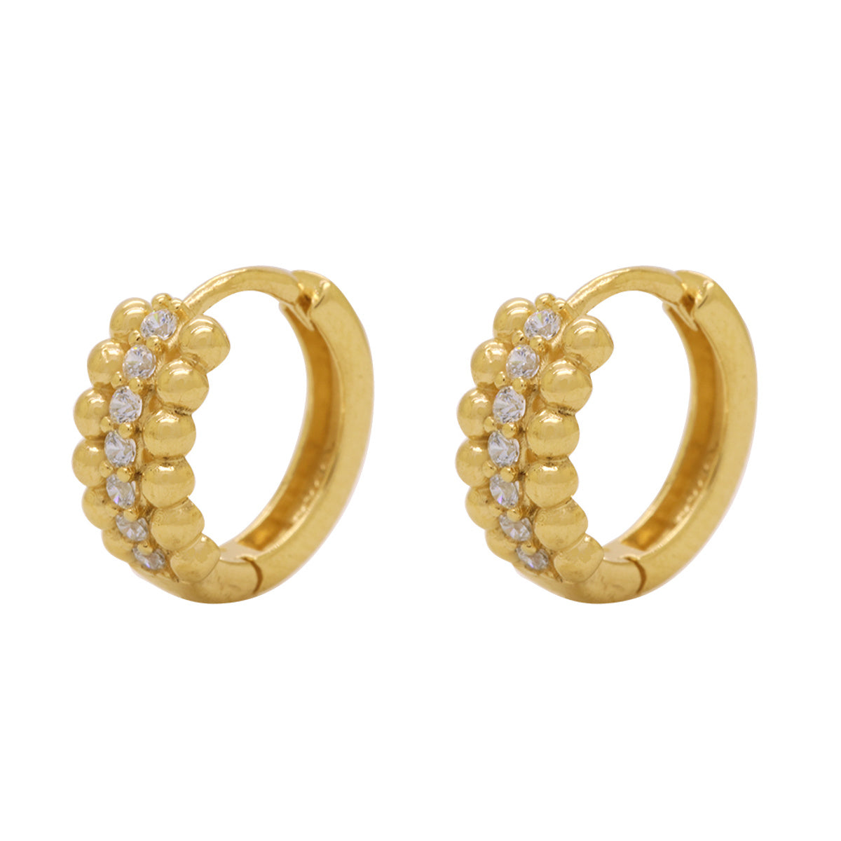 Brinco Argola Redonda Zircônias Brancas Diâmetro 1,10 cm em Ouro 18K