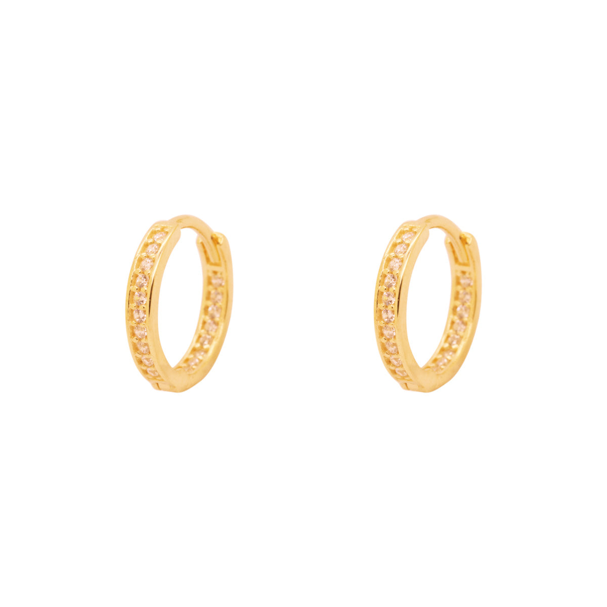 Brinco Argola Zircônias Brancas Diâmetro 1,10 cm em Ouro 18K