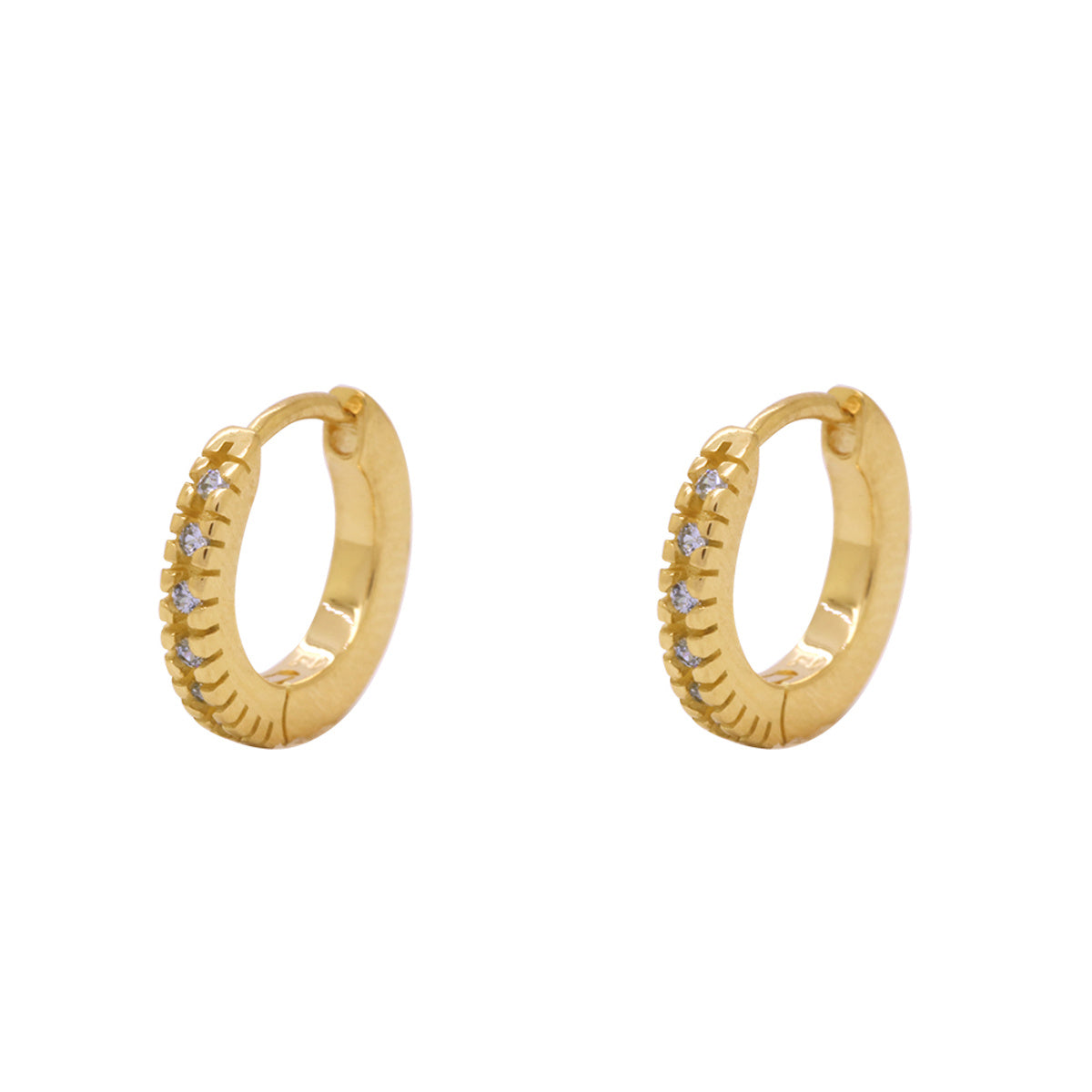 Brinco Argola Zircônias Brancas Diâmetro 1,20 cm em Ouro 18K