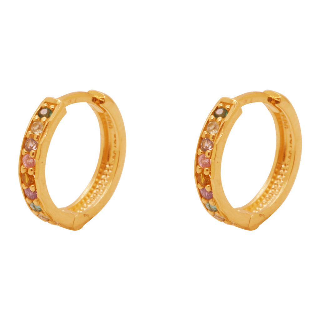Brinco Argola Zircônias Coloridas Diâmetro 1,20 cm em Ouro 18K