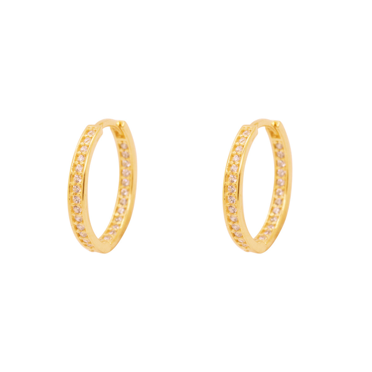 Brinco Argola Zircônias Brancas Diâmetro 1,45 cm em Ouro 18K