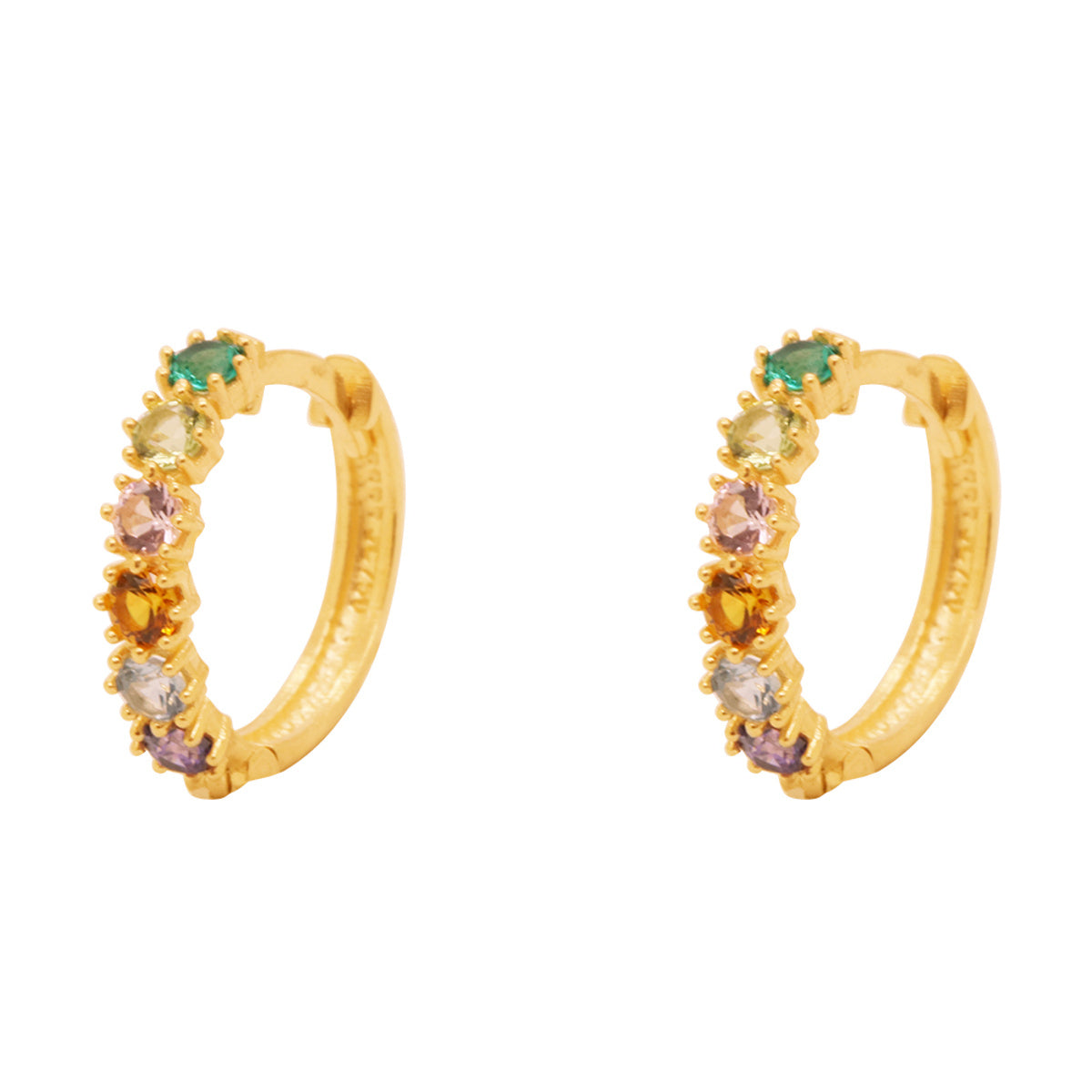 Brinco Argola Zircônias Coloridas Diâmetro 1,20 cm em Ouro 18K