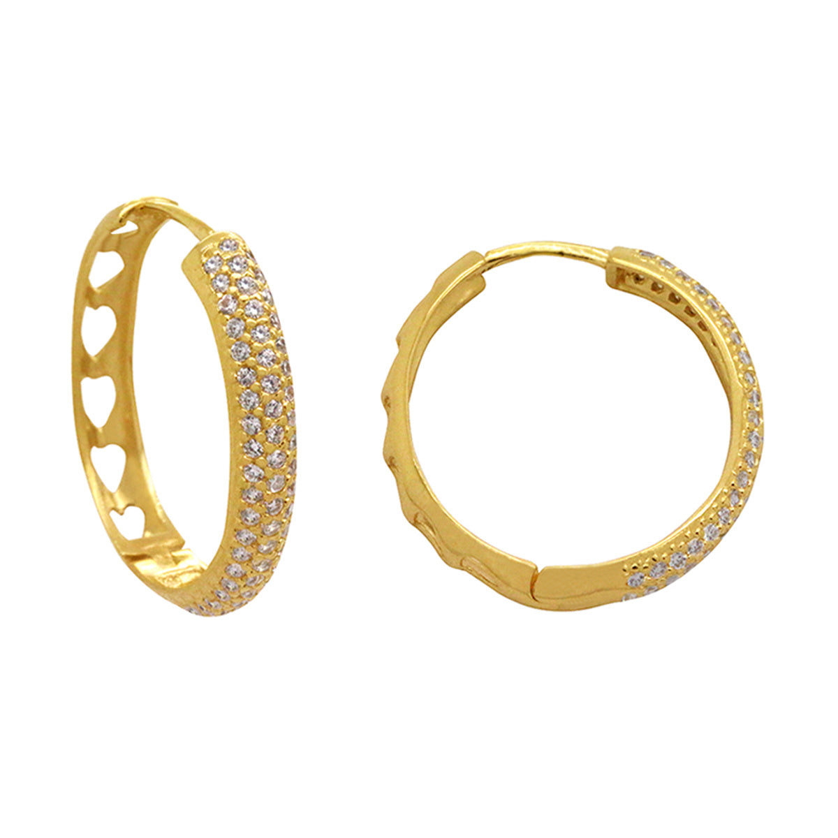 Brinco Cravejada Argola Pavê 3 Carreiros Cravejados Zircônias Diâmetro 2,10 cm em Ouro 18K
