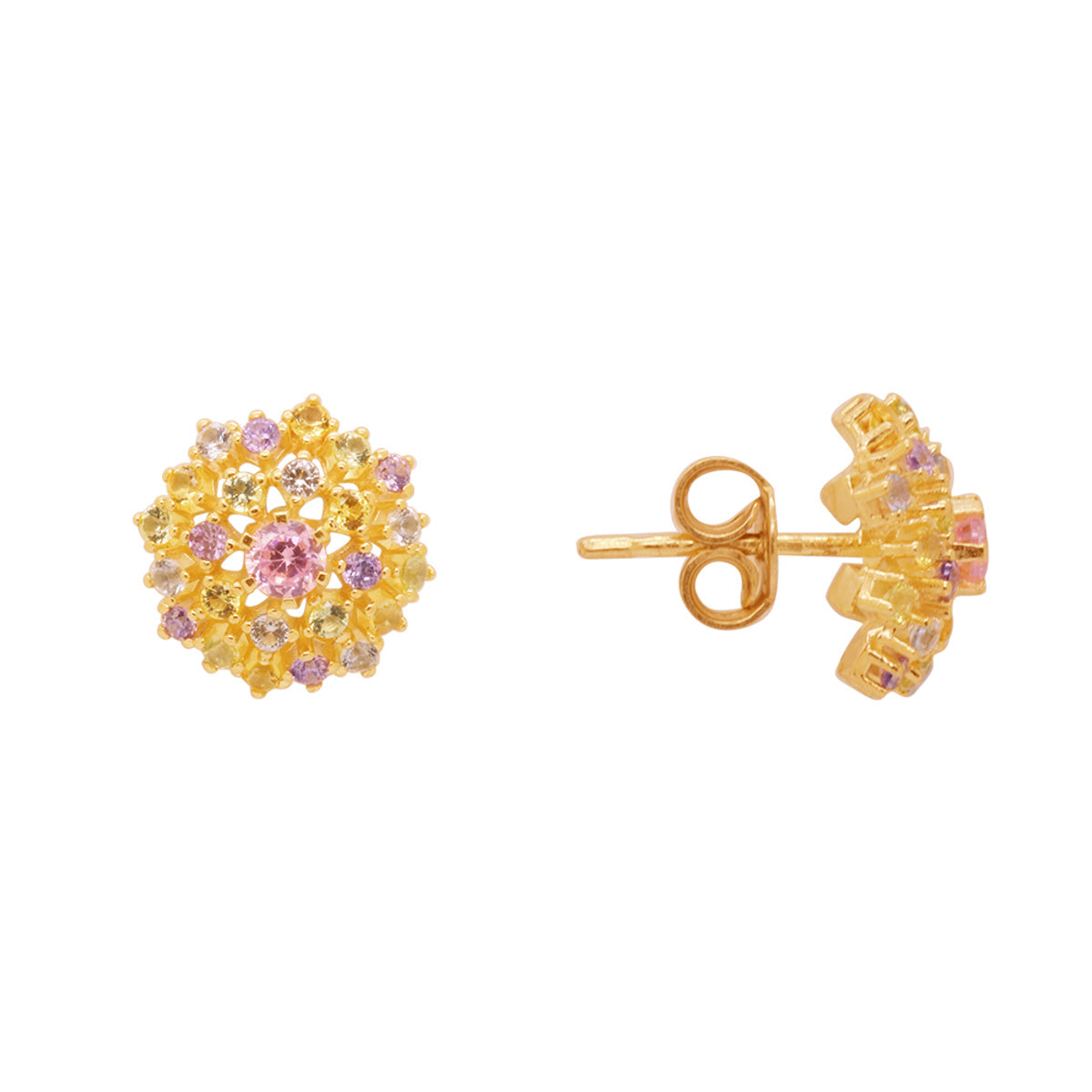 Brinco Flor Zircônias Coloridas em Ouro 18K