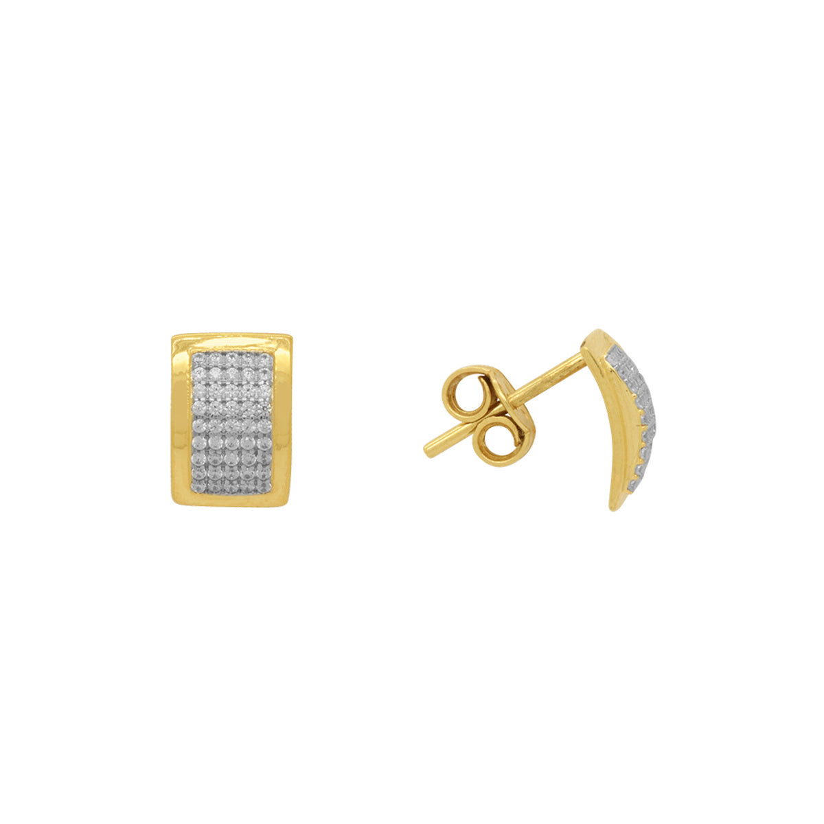 Brinco Retangular Zircônias Brancas Rodinado em Ouro 18K