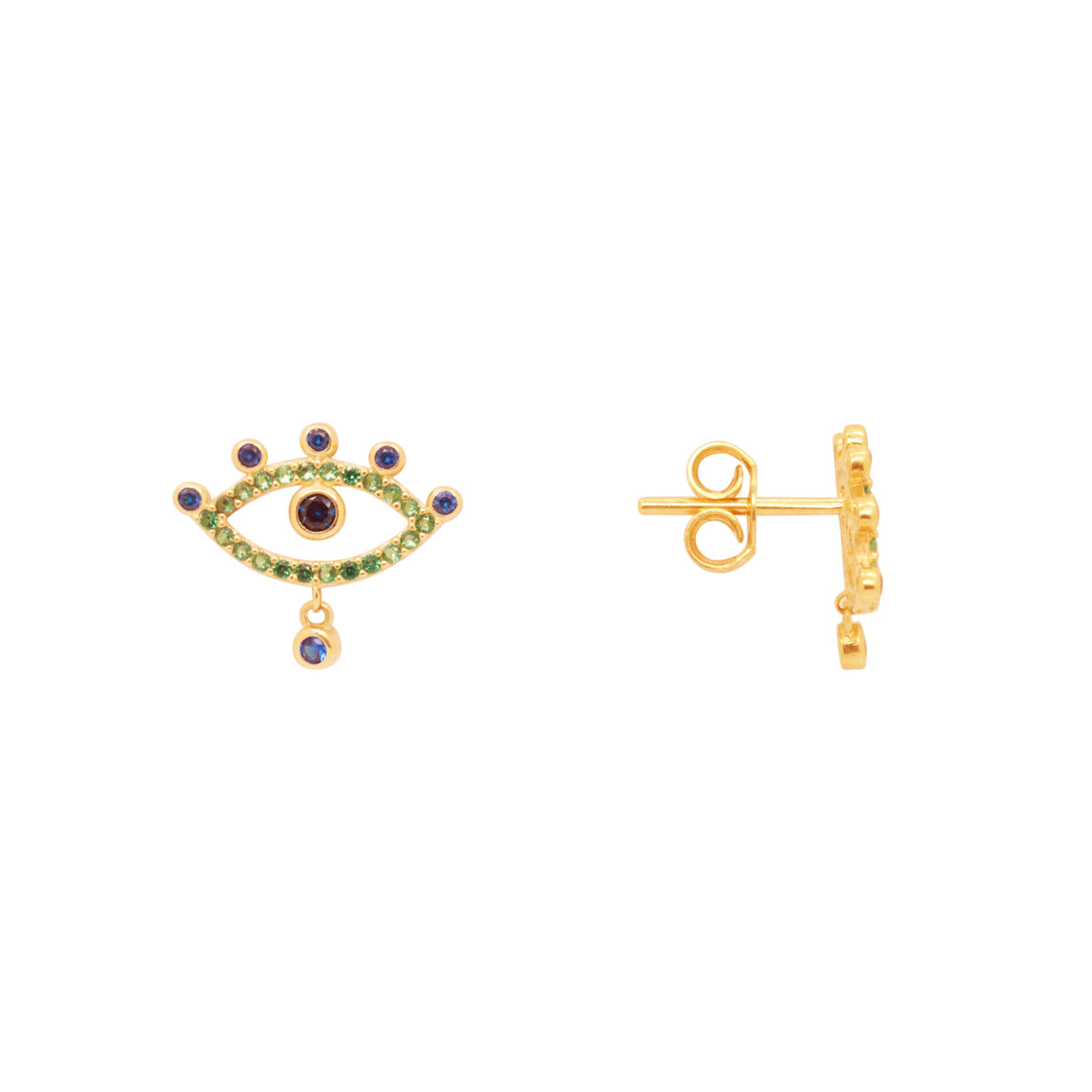 Brinco Zircônias Verdes em Ouro 18K