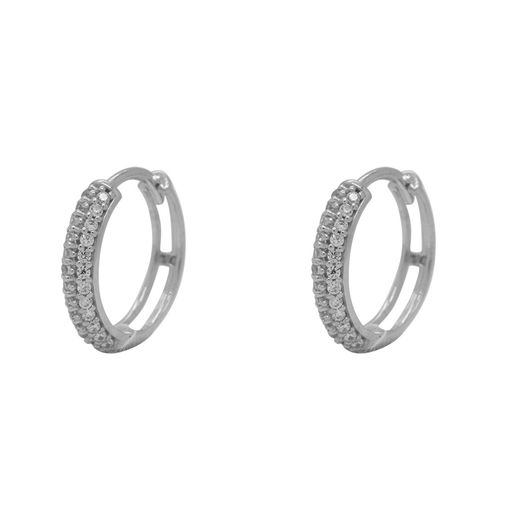 Brinco Argola Redonda Bitola 2,80 mm Zircônias Brancas Diâmetro 1,40 cm em Ouro Branco 18K